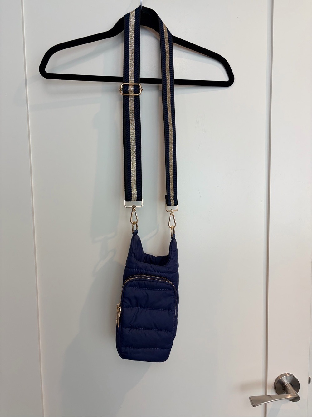 WanderFull Navy Quilted Water Bottle Crossbody Bag